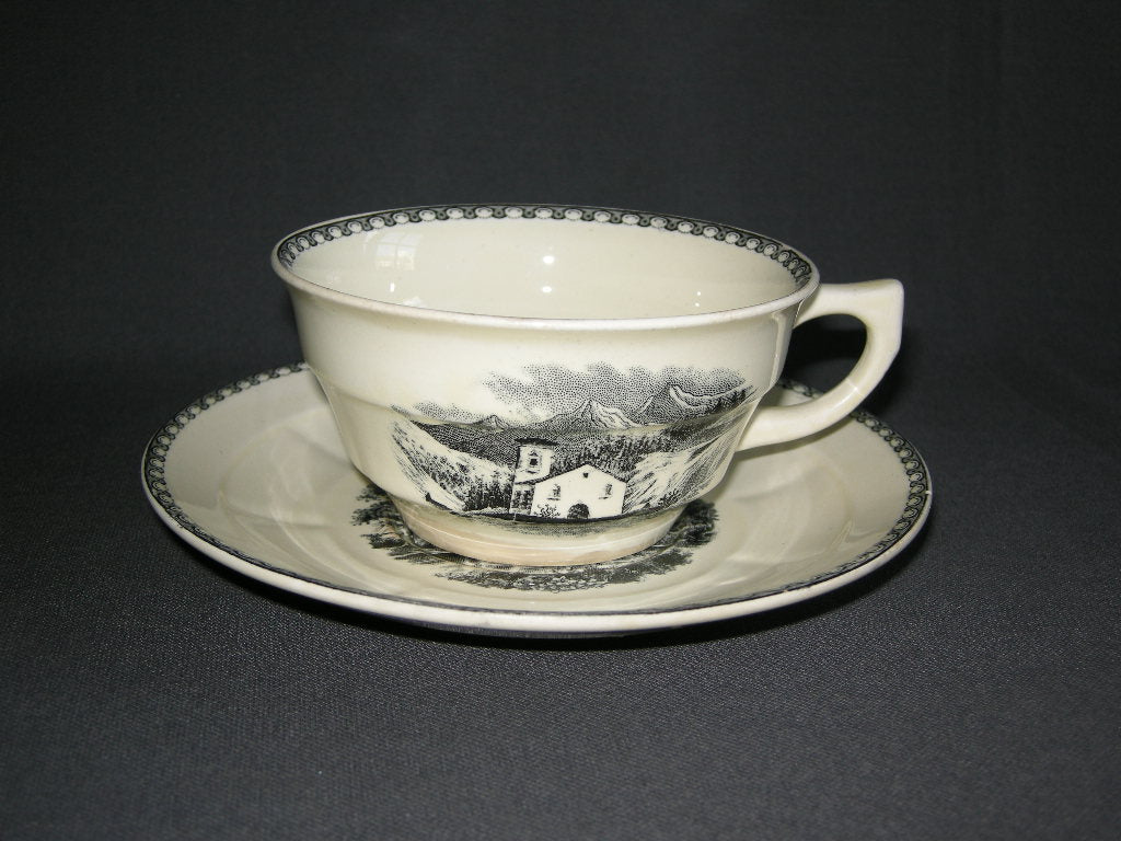 Societe Ceramique Landschap cappuccinokop & schotel met flinke verkleuring