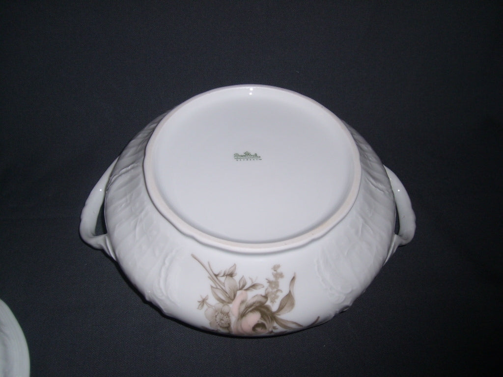 Rosenthal Sanssouci spierwit met bruin/rose roos dekschaal