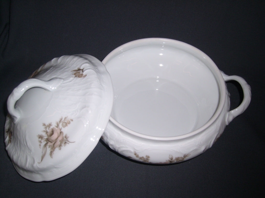 Rosenthal Sanssouci spierwit met bruin/rose roos dekschaal
