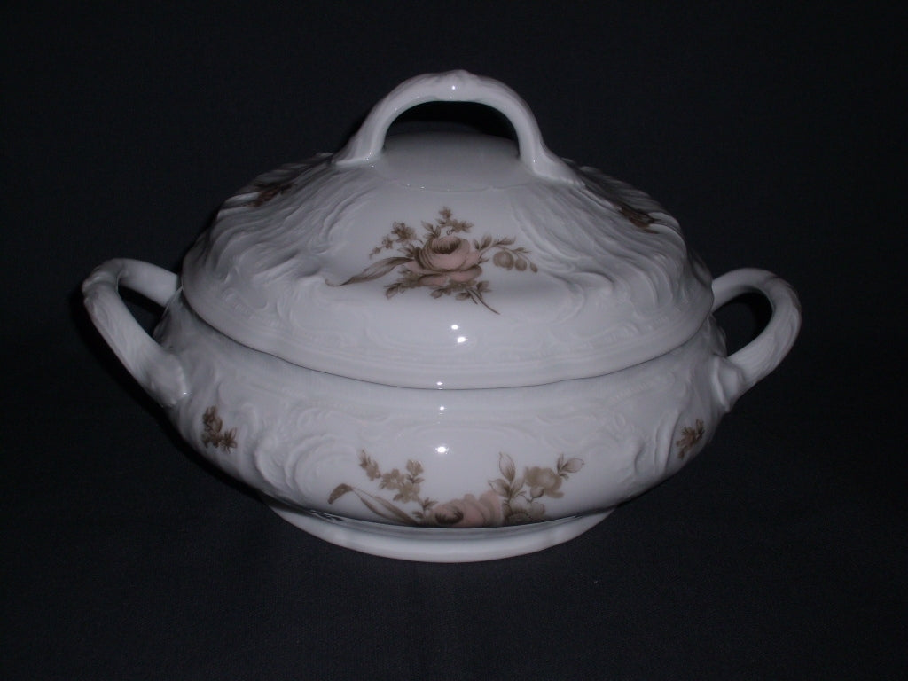 Rosenthal Sanssouci spierwit met bruin/rose roos dekschaal