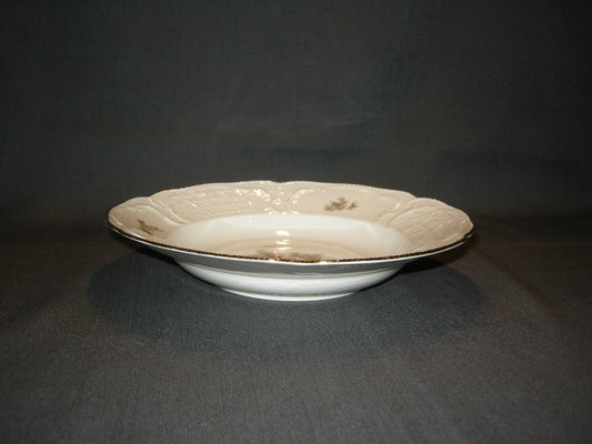 Rosenthal Sanssouci spierwit met bruin/rose roos + goudkleurig randje soepbord