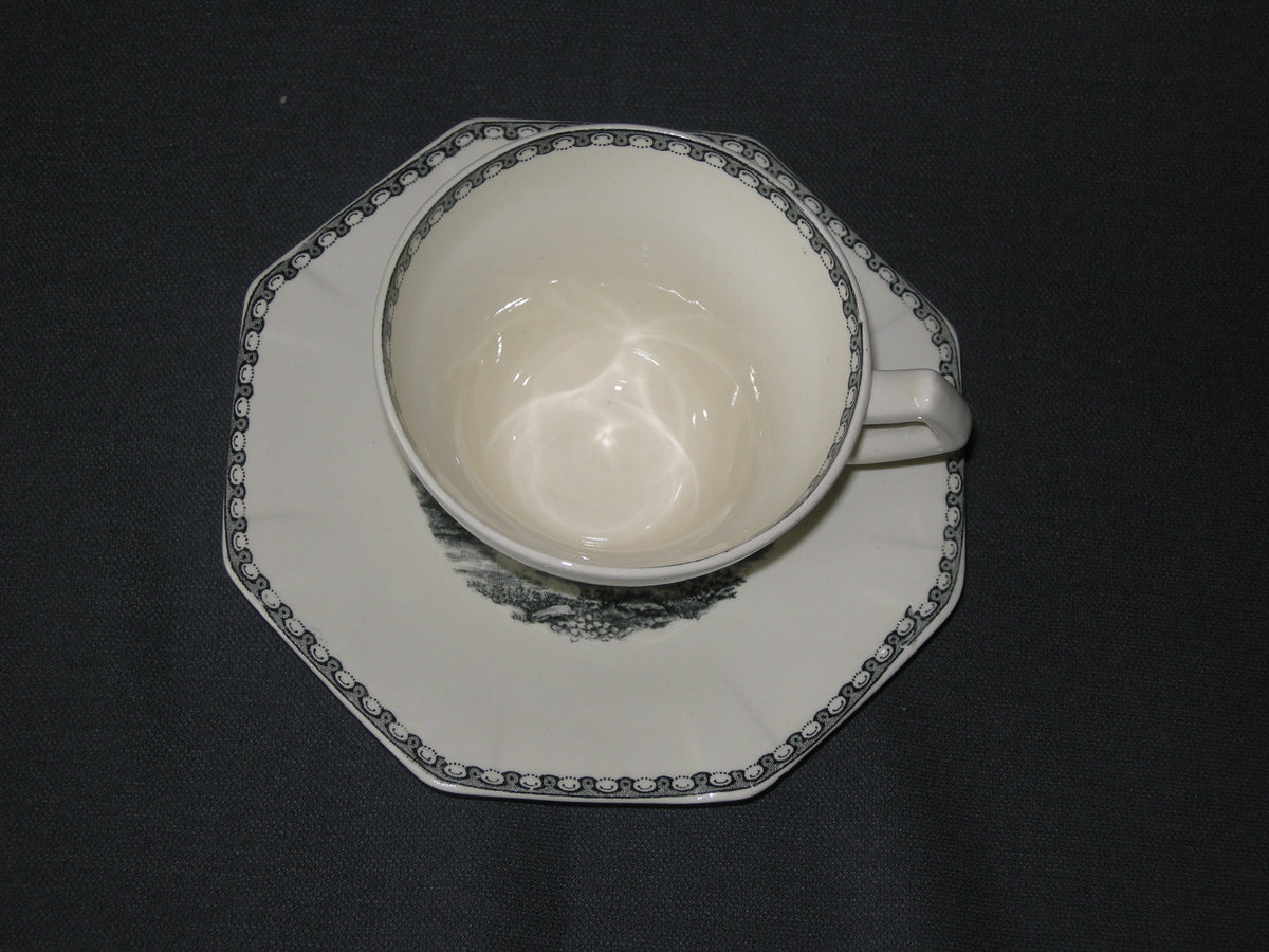 Societe Ceramique Landschap koffiekop & schotel met beschadiging schotel