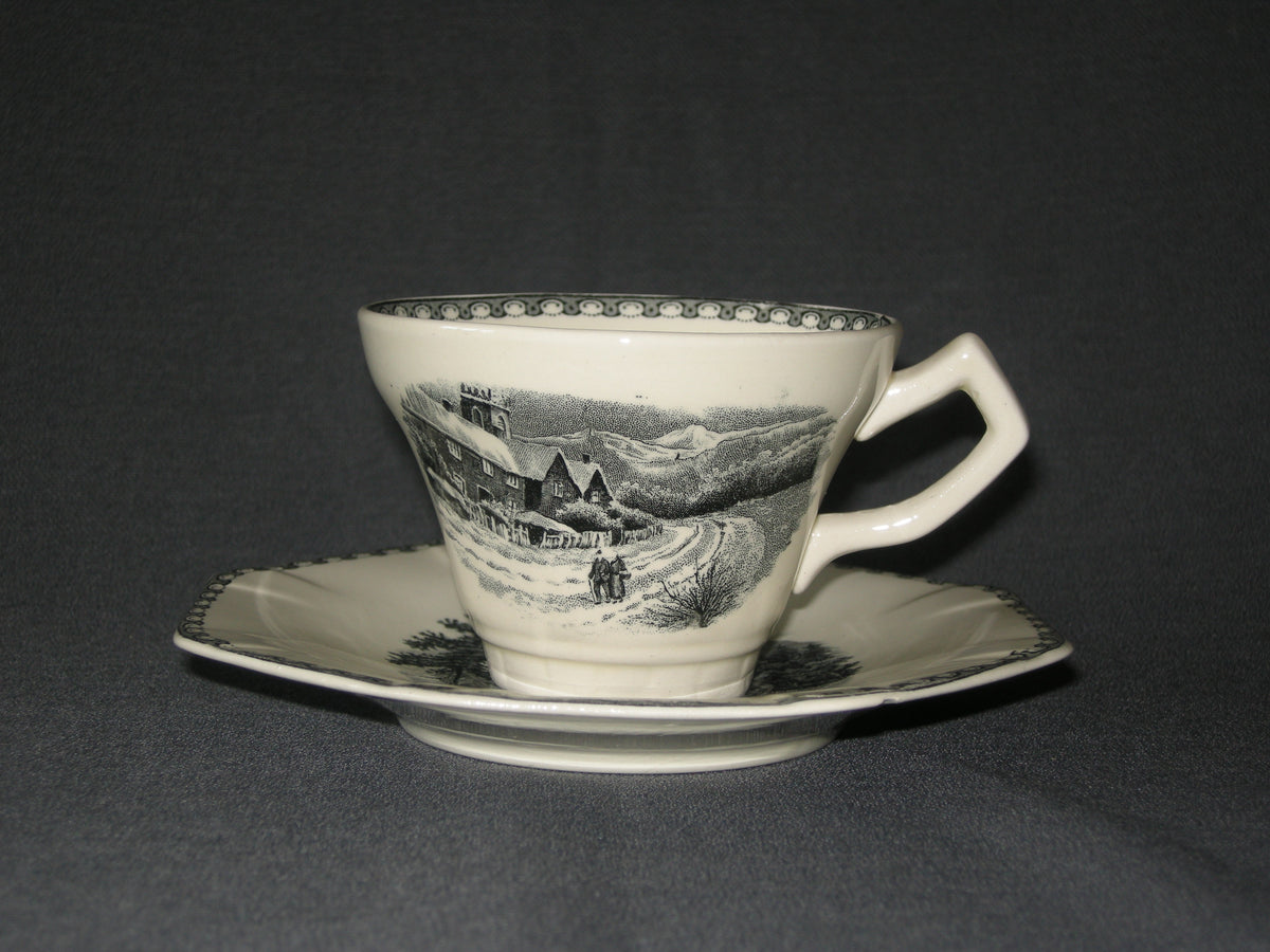 Societe Ceramique Landschap koffiekop & schotel met beschadiging schotel