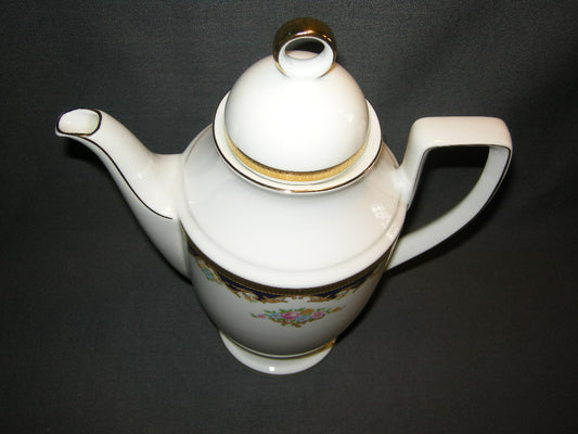 Tirschenreuth wit met goud / donkerblauw / bloemdecor koffiepot