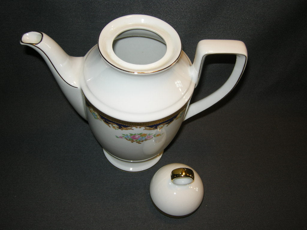 Tirschenreuth wit met goud / donkerblauw / bloemdecor koffiepot