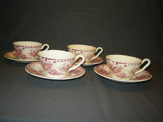 Societe Ceramique Peacock rood kop & schotels met mankementjes