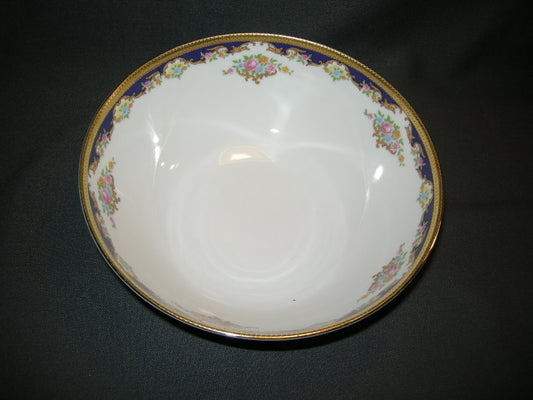 Tirschenreuth wit met goud / donkerblauw / bloemdecor saladeschaal O23 cm.