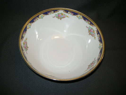 Tirschenreuth wit met goud / donkerblauw / bloemdecor saladeschaal O21 cm.