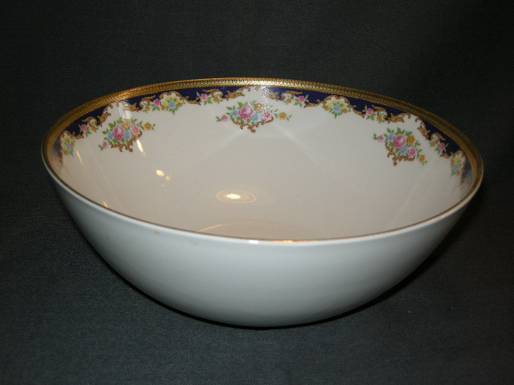 Tirschenreuth wit met goud / donkerblauw / bloemdecor saladeschaal O23 cm.