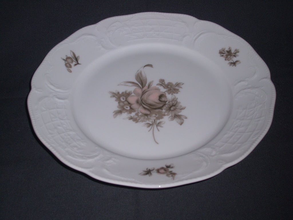 Rosenthal Sanssouci spierwit met bruin/rose roos ontbijtbord