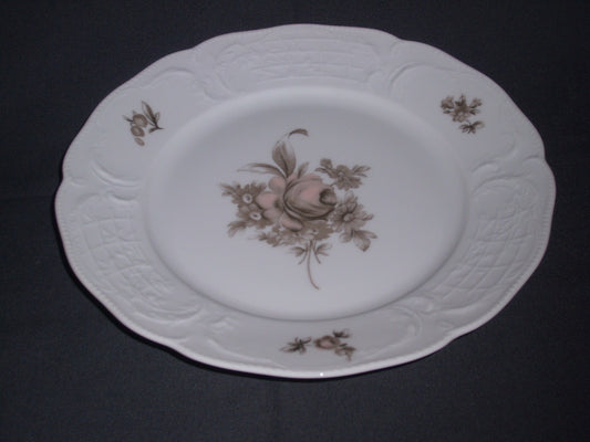 Rosenthal Sanssouci spierwit met bruin/rose roos ontbijtbord