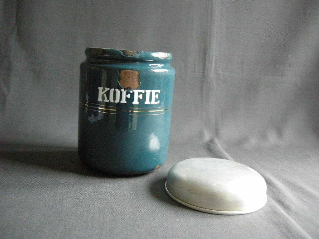 emaille petrol 001. voorraadbussen koffie - thee - suiker