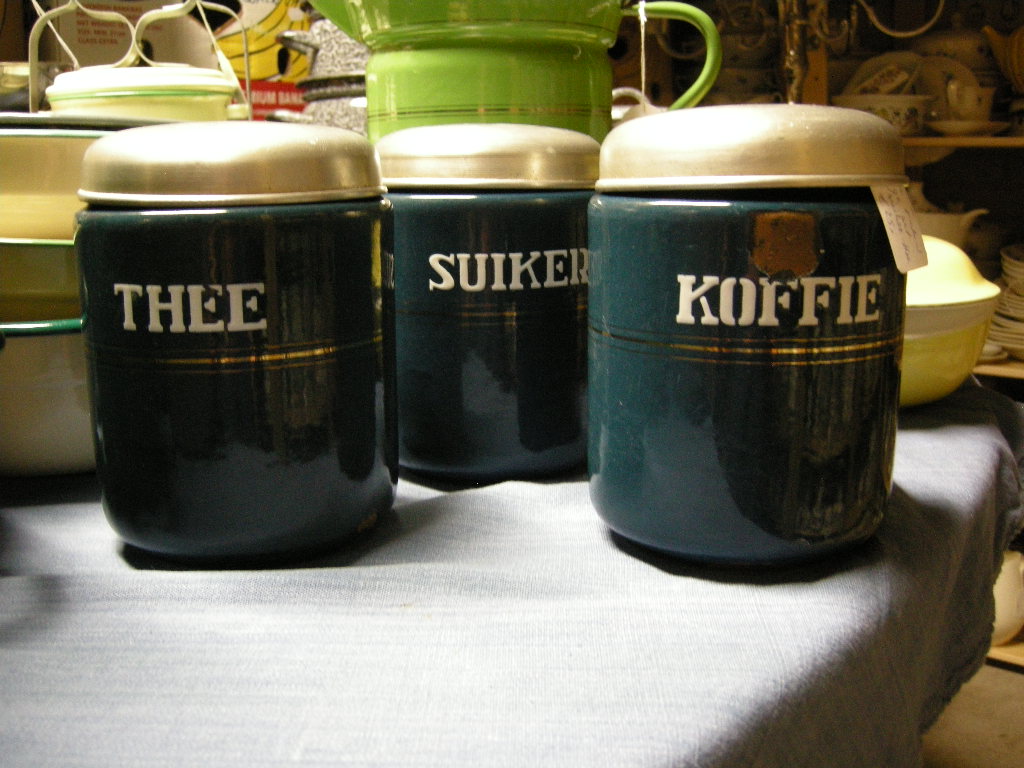emaille petrol 001. voorraadbussen koffie - thee - suiker