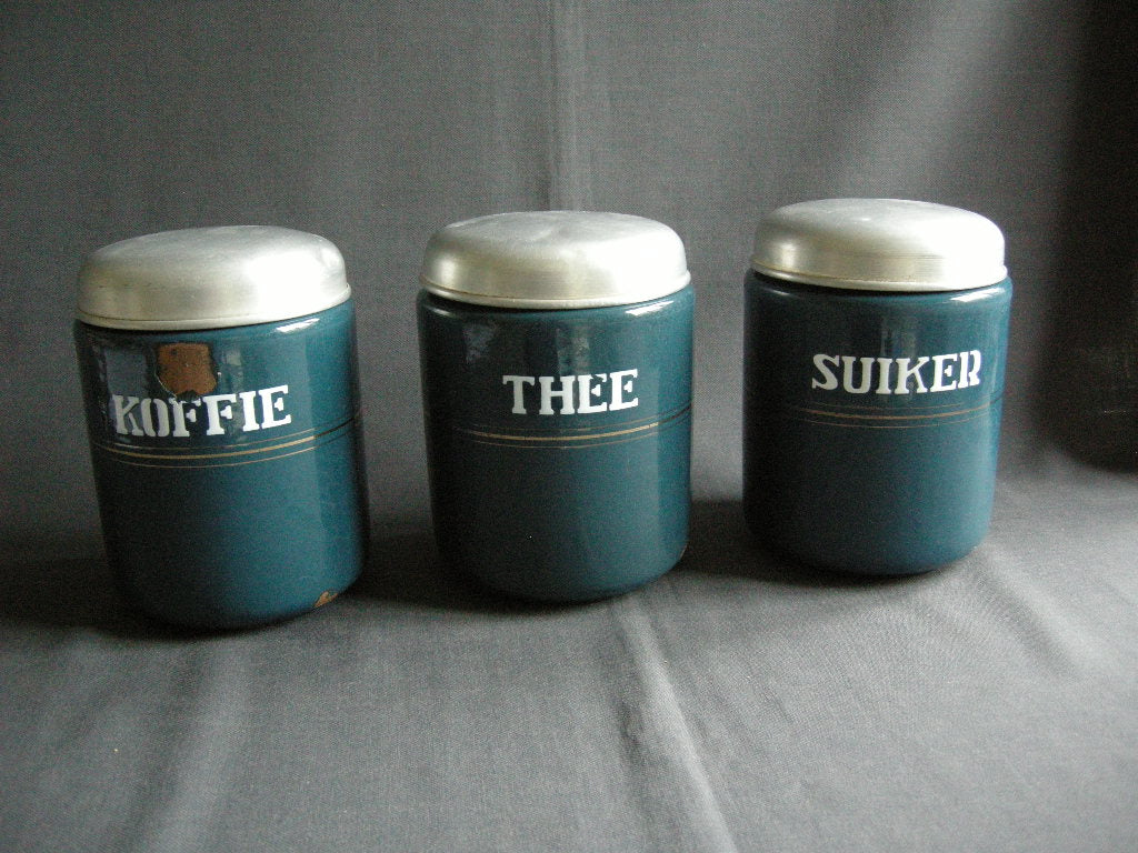 emaille petrol 001. voorraadbussen koffie - thee - suiker