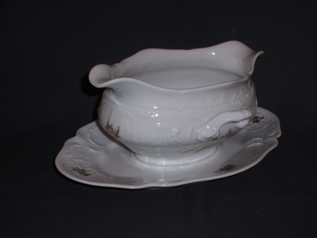 Rosenthal Sanssouci spierwit met bruin/rose roos sauskom