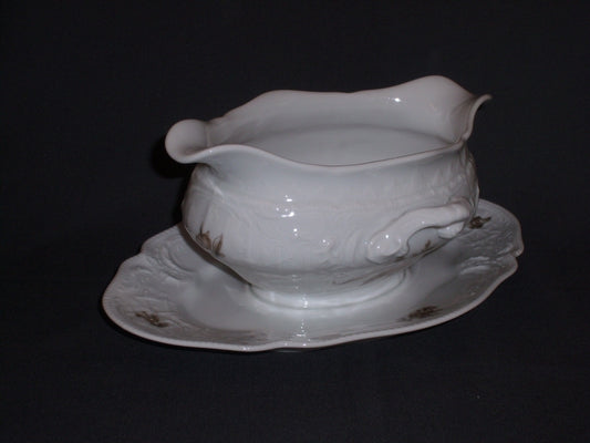 Rosenthal Sanssouci spierwit met bruin/rose roos sauskom