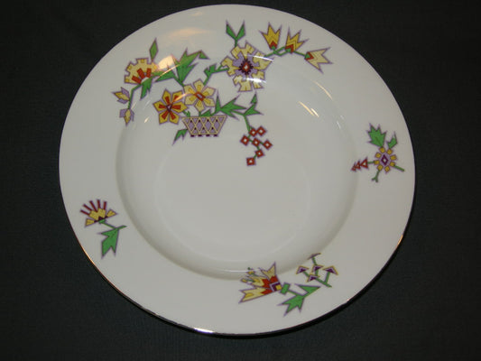 MZ spierwit met lila / geel bloemdecor soepbord