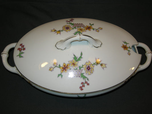 MZ spierwit met lila / geel bloemdecor soepterrine