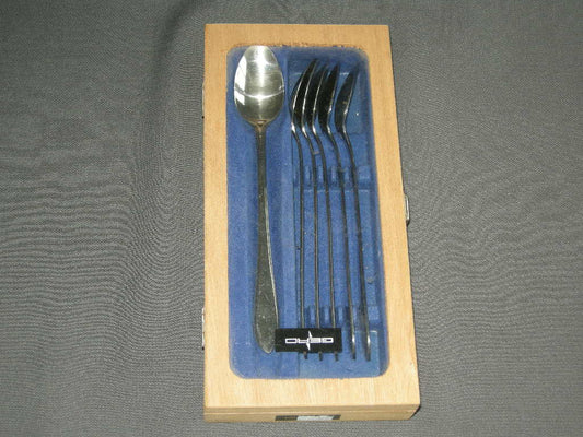 Gero Zilmeta model 718 puntfilet sorbetlepels 18 cm. in houten kistje