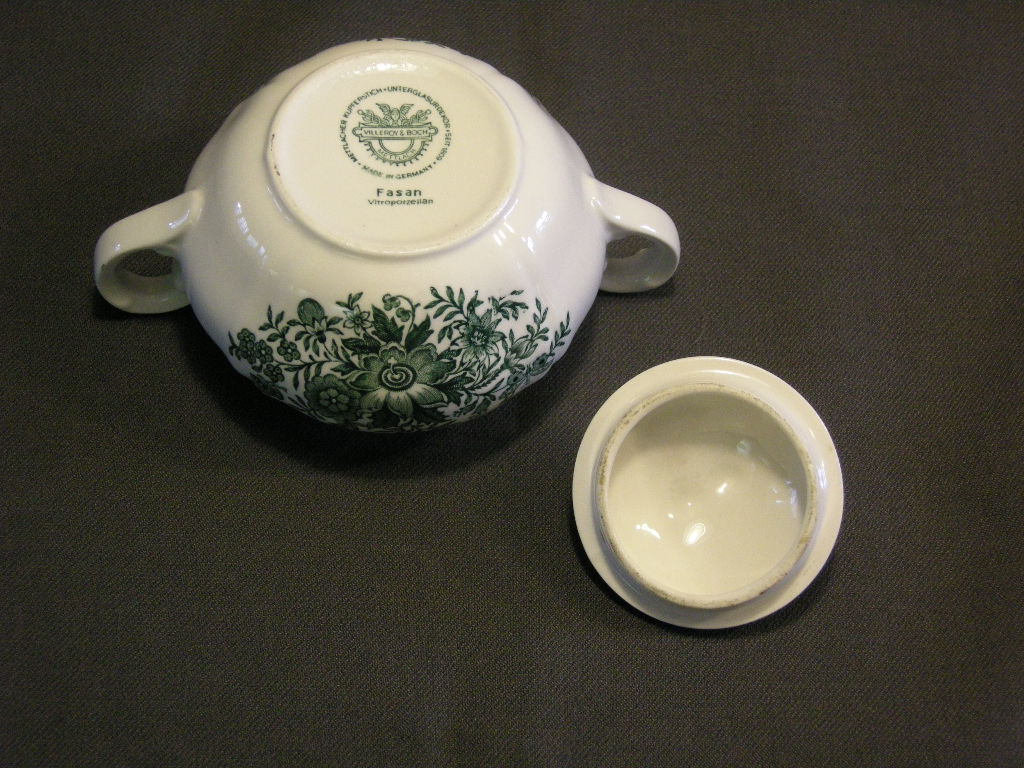 Villeroy & Boch Fasan groen suikerpot met beschadigde deksel
