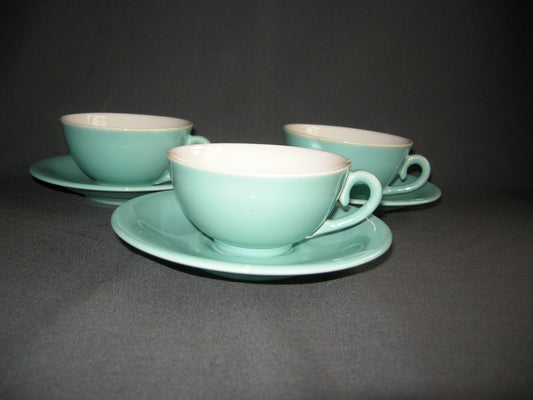 Huizen pastel aqua theekop & schotels met minimale beschadiging