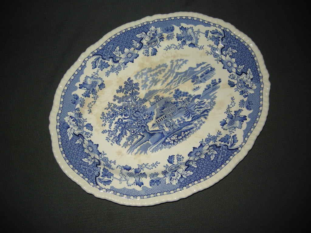 Woods Seaforth blauw vleesschaal 36,5 x 28,5 cm., verkleuring + beschadigd