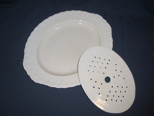 Grindley roomwit effen vleesschaal / visschaal 37 x  29,5 cm. met bijpassende treef