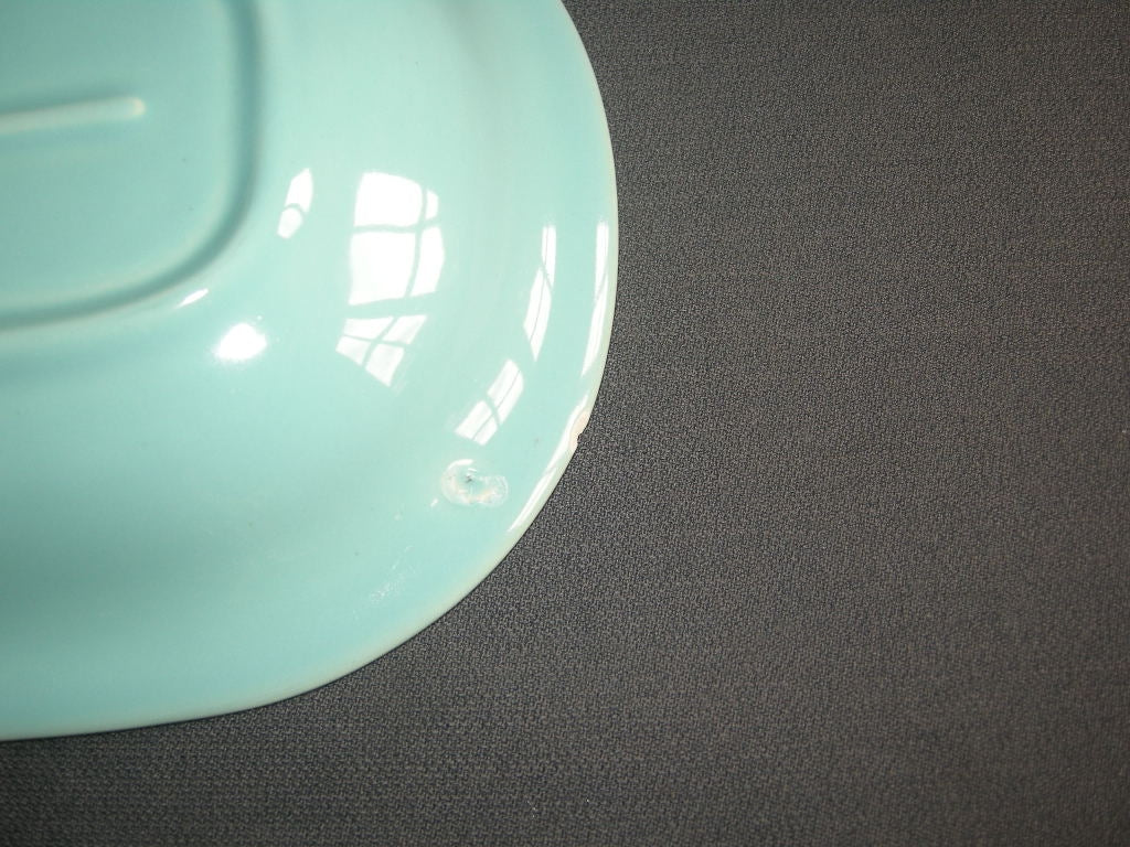 Huizen pastel aqua vleesschaaltje met beschadiging