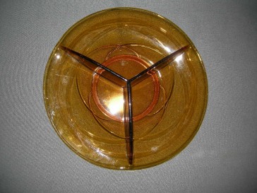 gebruikt glas - kristal geel 003. 3-vakschaal