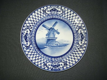 Elsterwerda Keramik blauw - witte wandborden 003. doorsnee 18 cm.