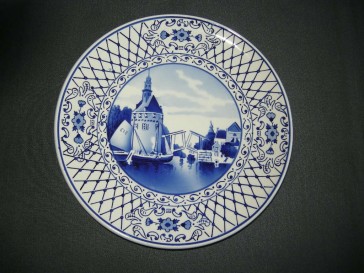 Elsterwerda Keramik blauw - witte wandborden 007. doorsnee 23 cm.