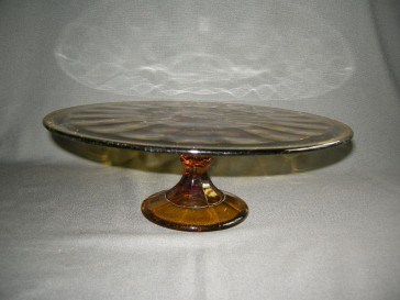 gebruikt glas - kristal geel 007. schaal op voet