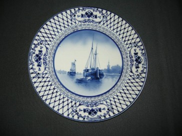 Elsterwerda Keramik blauw - witte wandborden 009. doorsnee 23 cm.