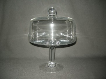 Gebruikt glas - kristal stolpen en schalen met stolp 010. hoge schaal met stolp