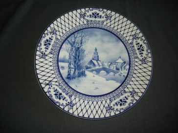 Elsterwerda Keramik blauw - witte wandborden 015. doorsnee 35 cm.
