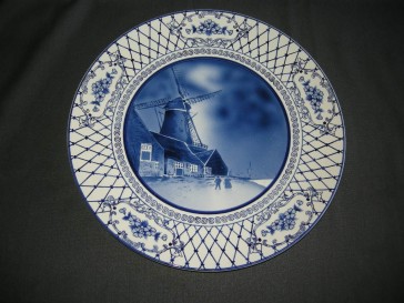 Elsterwerda Keramik blauw - witte wandborden 016. doorsnee 39,5 cm.