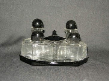 Gebruikt glas - kristal peper zout mosterd olie azijn 003. complete set