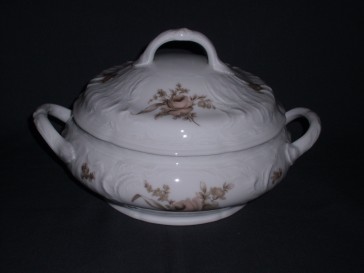 Rosenthal Sanssouci spierwit met bruin/rose roos dekschaal