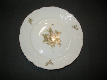 Rosenthal Sanssouci spierwit met bruin/rose roos + goudkleurig randje ontbijtbord