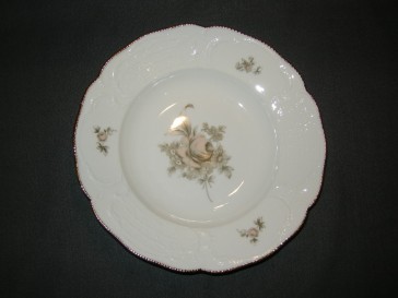 Rosenthal Sanssouci spierwit met bruin/rose roos + goudkleurig randje soepbord