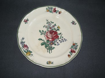 Villeroy & Boch Alt Strassburg oud stempel gebaksbordje O17 cm. roos met verkleuring