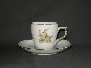 Rosenthal Sanssouci spierwit met bruin/rose roos + goudkleurig randje kop & schotel