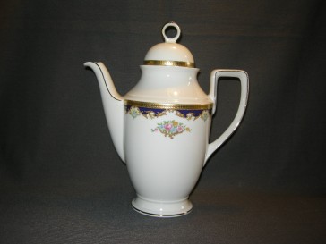 Tirschenreuth wit met goud / donkerblauw / bloem decor koffiepot