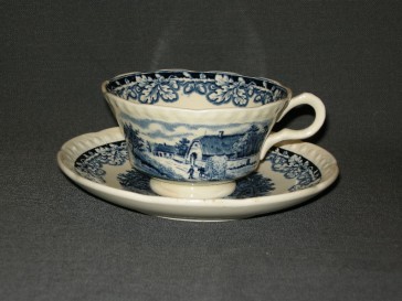 Societé Ceramique Boerenhoeve blauw kop & schotel