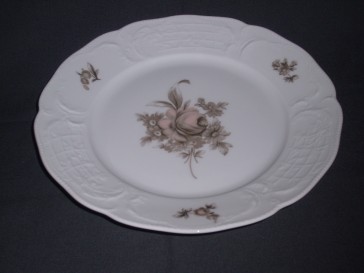 Rosenthal Sanssouci spierwit met bruin/rose roos ontbijtbord