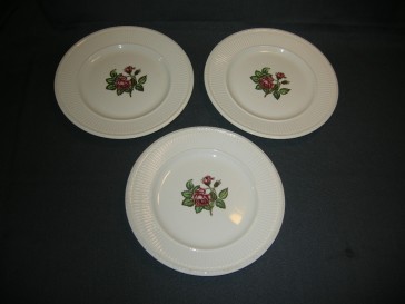 Wedgwood Moss Rose ontbijtborden doorsnee 22,5 cm. met bruine puntjes