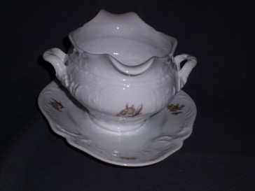 Rosenthal Sanssouci spierwit met bruin/rose roos sauskom