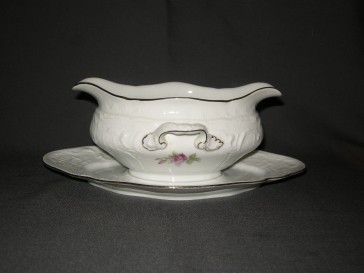 Rosenthal Sanssouci spierwit rose pioenroos met goudkleurig randje sauskom