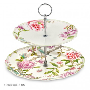 PORTMEIRION Porcelain Garden etagere 2 borden doorsnee 27 en 21 cm