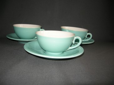 Huizen pastel aqua theekop & schotels met minimale beschadiging